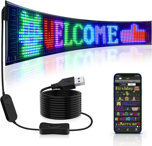 Panneau d'affichage LED flexible et programmable USB avec application Bluetooth