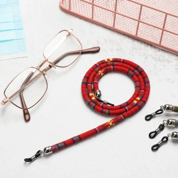 Chaîne de lunettes en perles acryliques colorées et cordon vintage vue 2