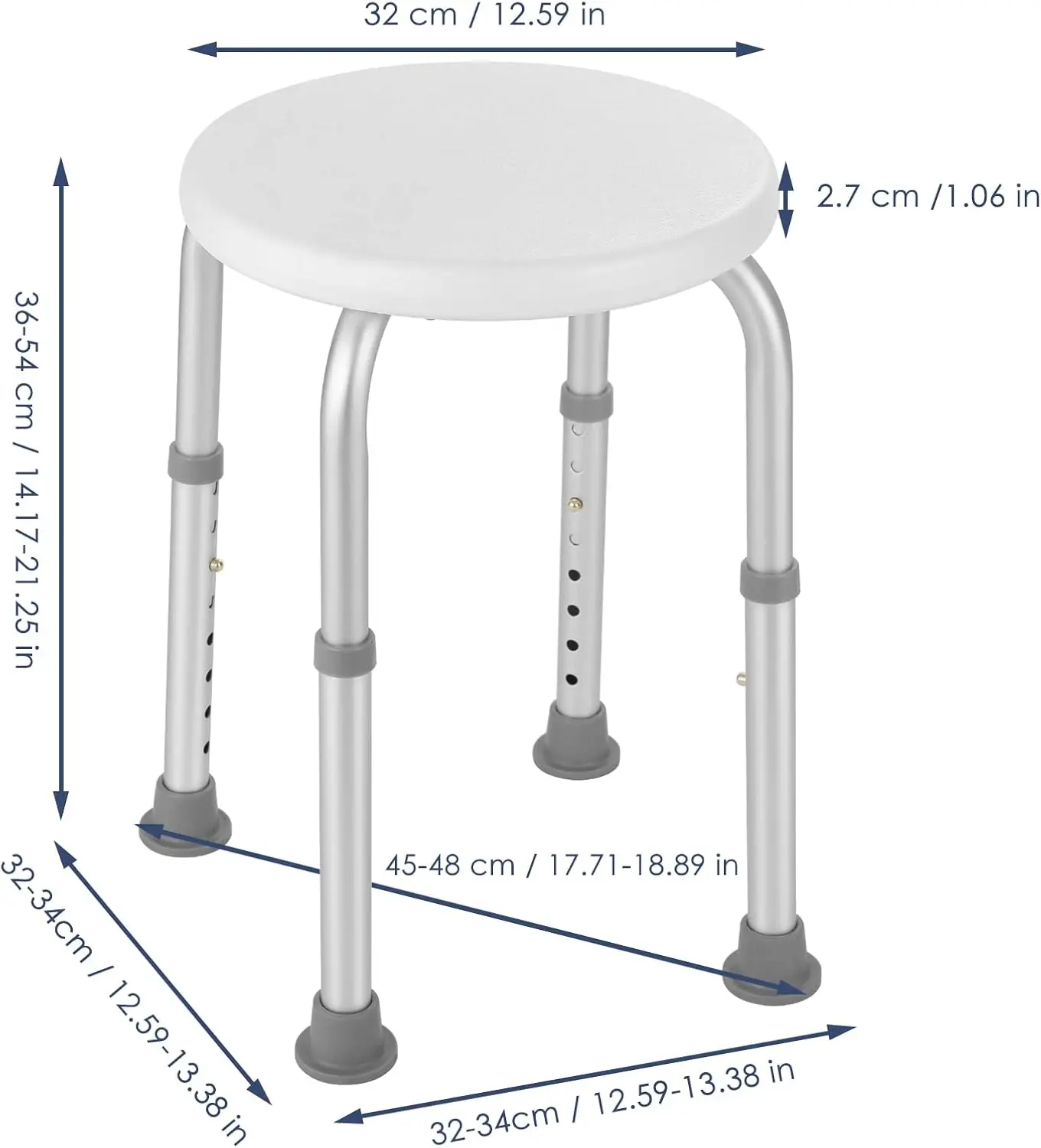 Tabouret de Douche Médical Rond et Réglable Sool Blanc vue 2