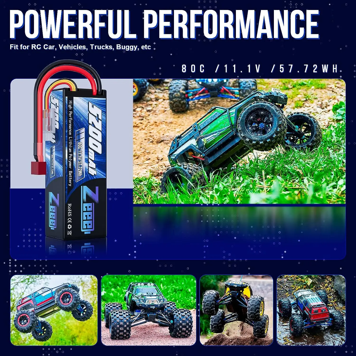 Batterie Lipo 3S 11.1V 5200mAh 80C avec Boîtier Rigide et Prise Deans Zeee image 4