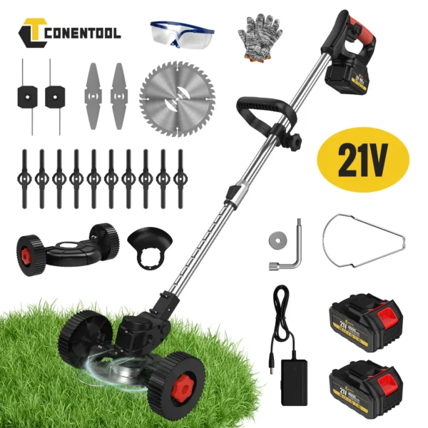 Tondeuse à gazon et débroussailleuse sans fil Conentool 24V avec double batterie et accessoires