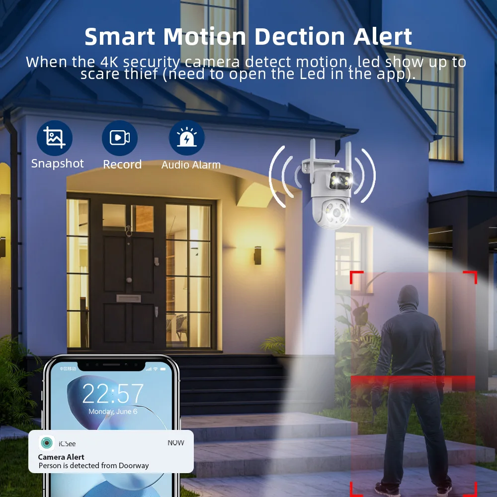 Hiseeu Caméra de Surveillance IP PTZ WiFi 4K 8MP à Double Objectif et Zoom 4X image 4