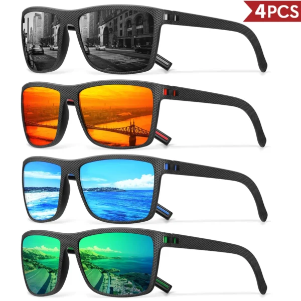 Pack de 3 ou 4 lunettes de soleil polarisées colorées pour homme et femme - Conduite, Pêche et Sport UV400