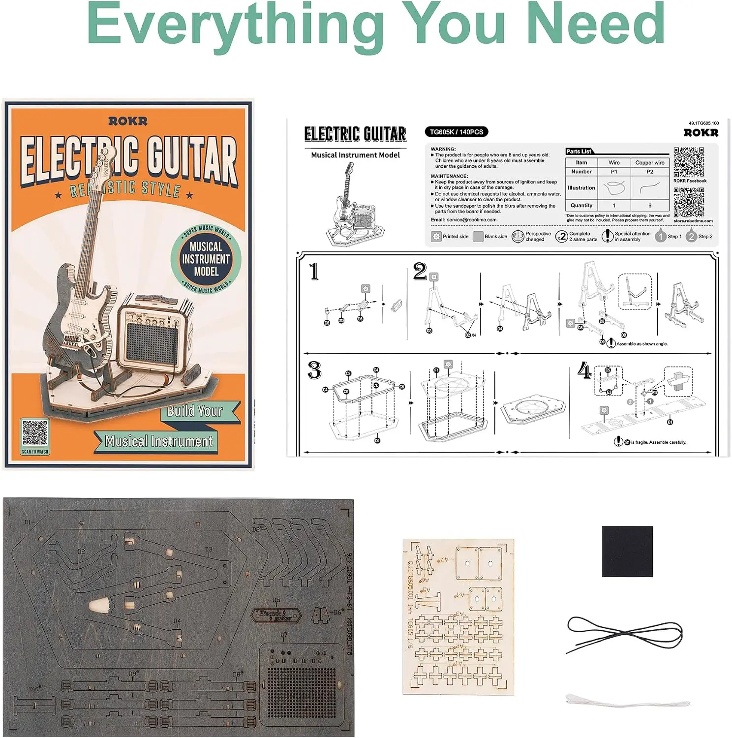 Guitare Électrique Robotime - Puzzle 3D en Bois à Assembler image 8