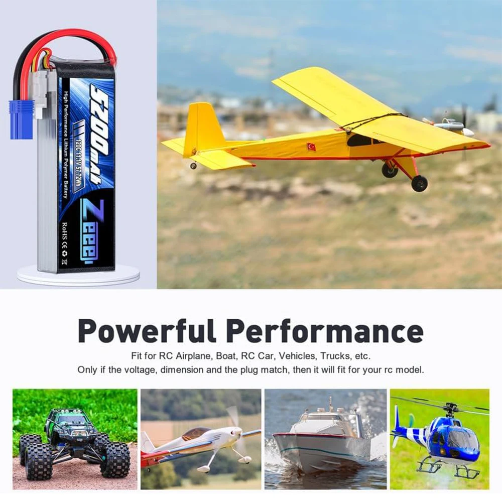 Lot de 2 Batteries Lipo Zeee 3S 11.1V 5200mAh 120C avec Prise EC5 image 5
