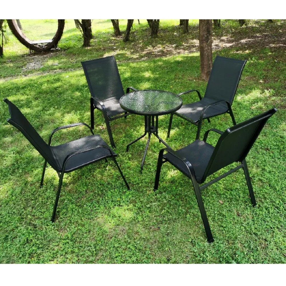 Lot de 4 Chaises de Jardin Pliantes en Acier et Tissu Teslin - Noir image 3