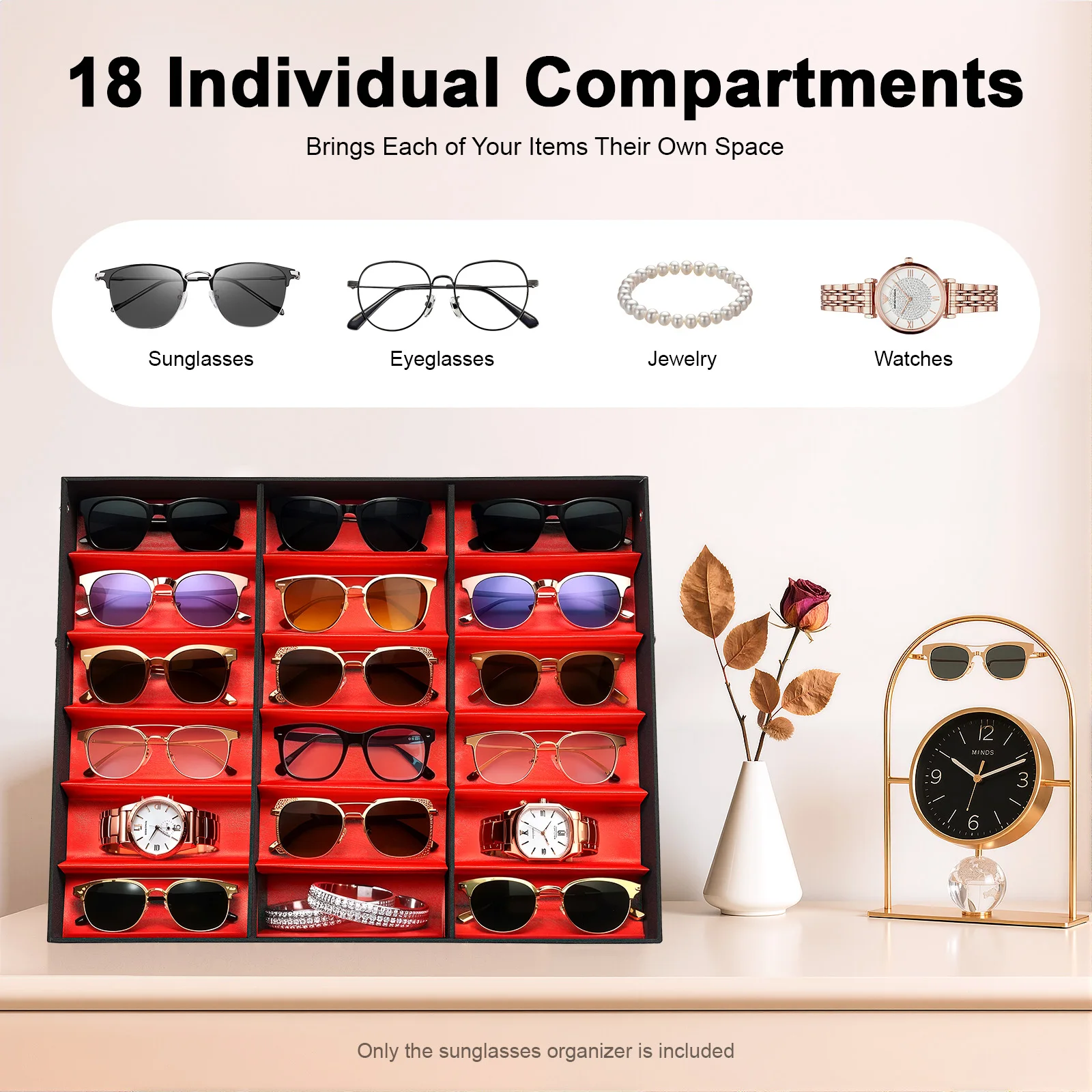 Boîte de Rangement 18 Emplacements pour Bijoux, Montres et Lunettes de Soleil image 3