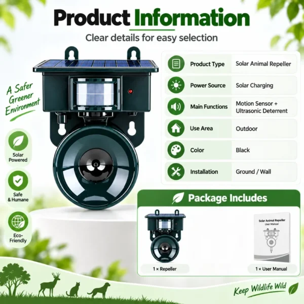 Répulsif Solaire à Ultrasons pour Jardin - Protection Écologique Contre les Nuisibles vue 2
