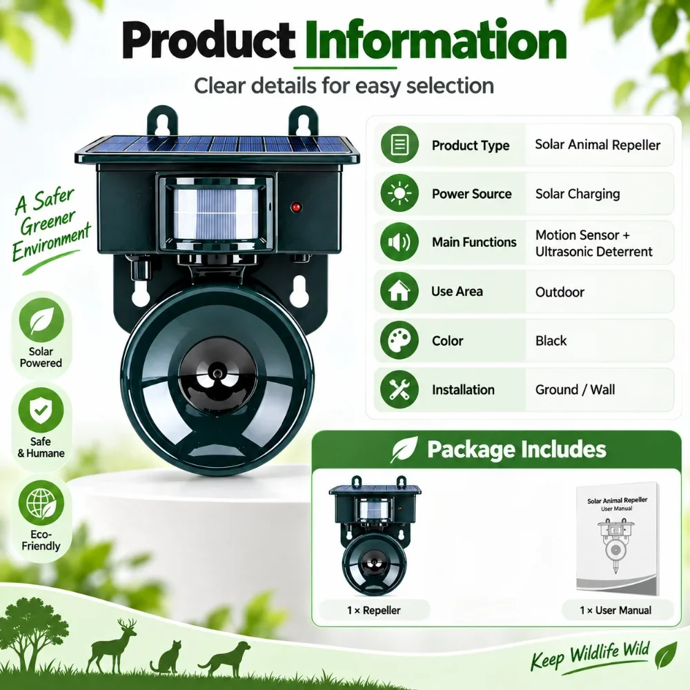 Répulsif Solaire à Ultrasons pour Jardin - Protection Écologique Contre les Nuisibles vue 2