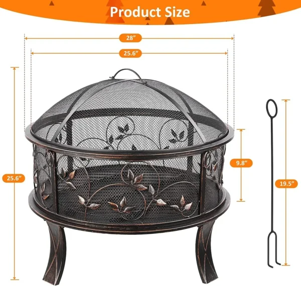 Brasero de Jardin 71cm avec Protège-Étincelles et Grille - Style Rétro vue 2