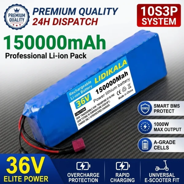 Batterie Lithium Rechargeable 36V 10S3P 150Ah 18650 avec BMS Intégré