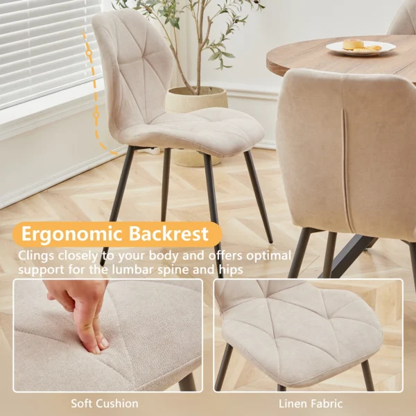 EGOONM – Ensemble de chaises de salle à manger rembourrées en tissu de lin et pieds en métal vue 2