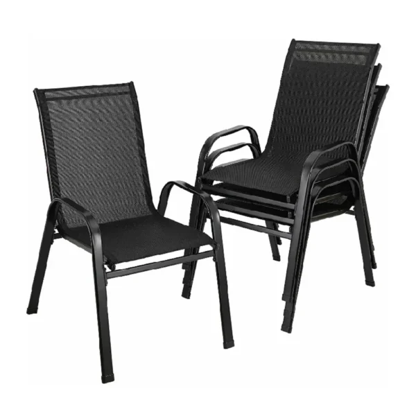 Lot de 4 Chaises de Jardin Pliantes en Acier et Tissu Teslin - Noir