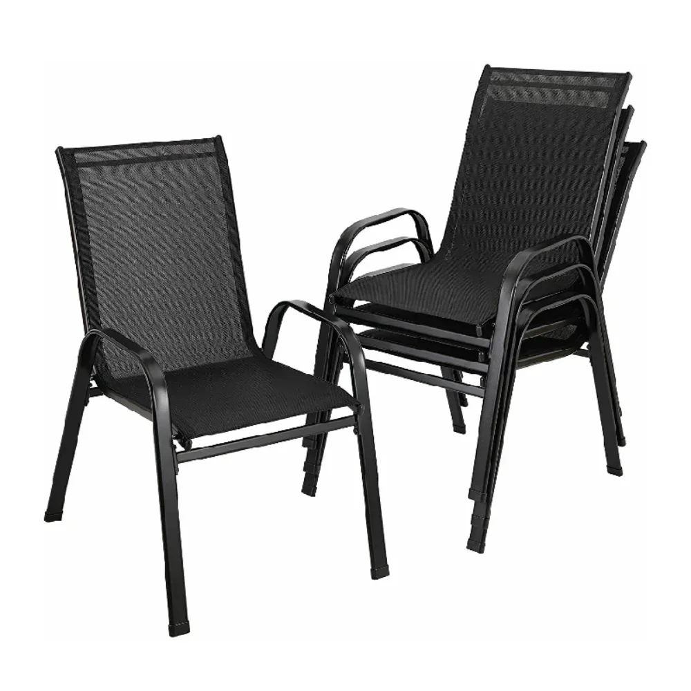 Lot de 4 Chaises de Jardin Pliantes en Acier et Tissu Teslin - Noir