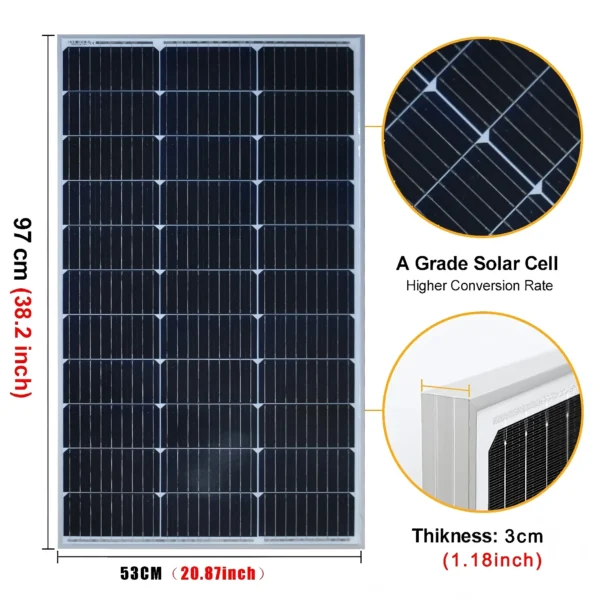 Panneau Solaire Rigide Monocristallin 12V 100W / 200W - Haute Performance et Longue Durée de Vie vue 2