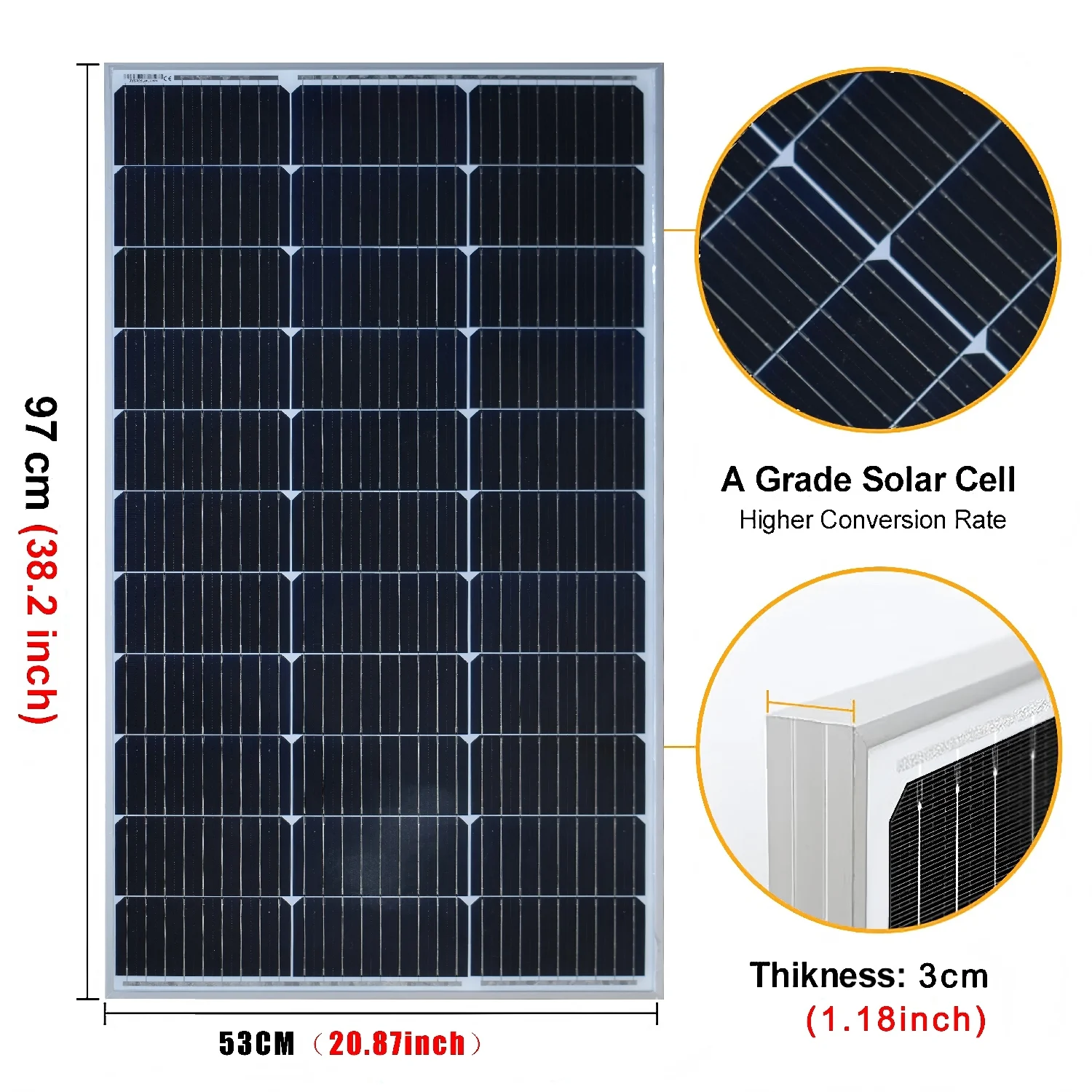 Panneau Solaire Rigide Monocristallin 12V 100W / 200W - Haute Performance et Longue Durée de Vie vue 2