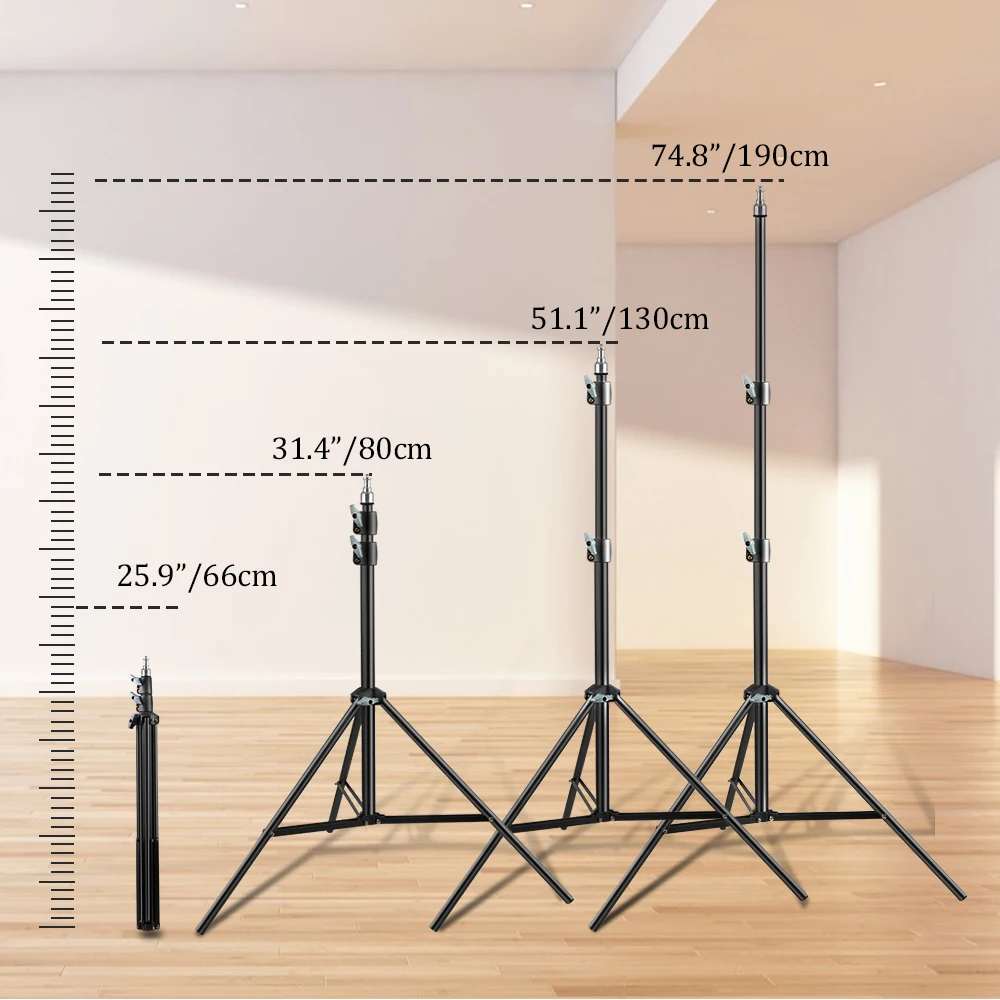 Trépied de studio 190 cm avec tête vissée 1/4 et roulettes pour photographie et smartphone vue 2