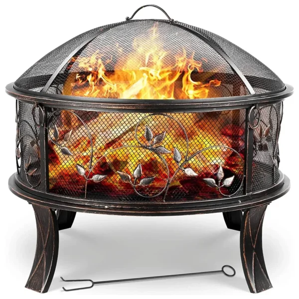 Brasero de Jardin 71cm avec Protège-Étincelles et Grille - Style Rétro