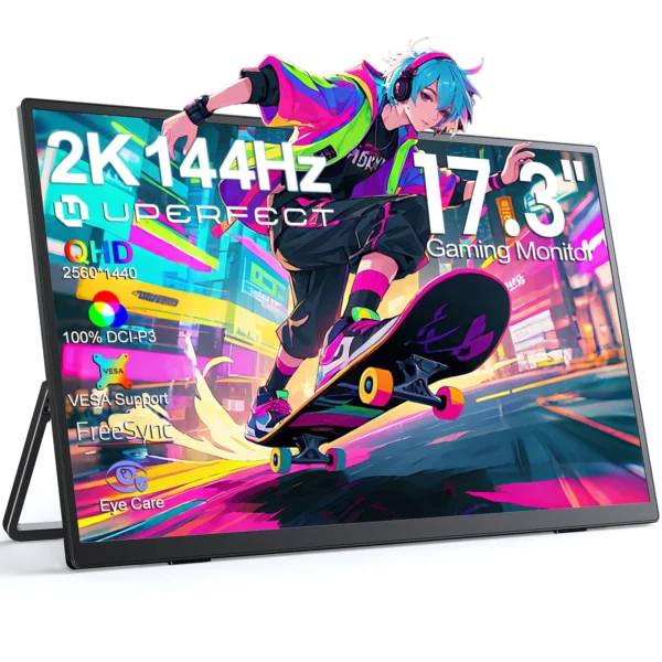 UPERFECT Moniteur Portable 17,3 Pouces 2K 144Hz - Écran IPS QHD 2560x1440 avec HDR et Support
