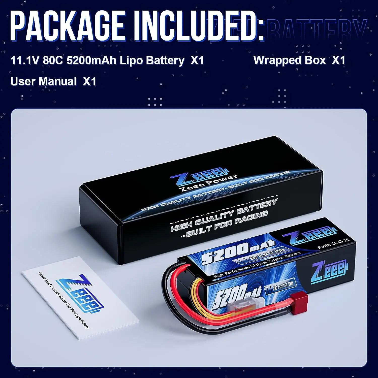 Batterie Lipo 3S 11.1V 5200mAh 80C avec Boîtier Rigide et Prise Deans Zeee image 6