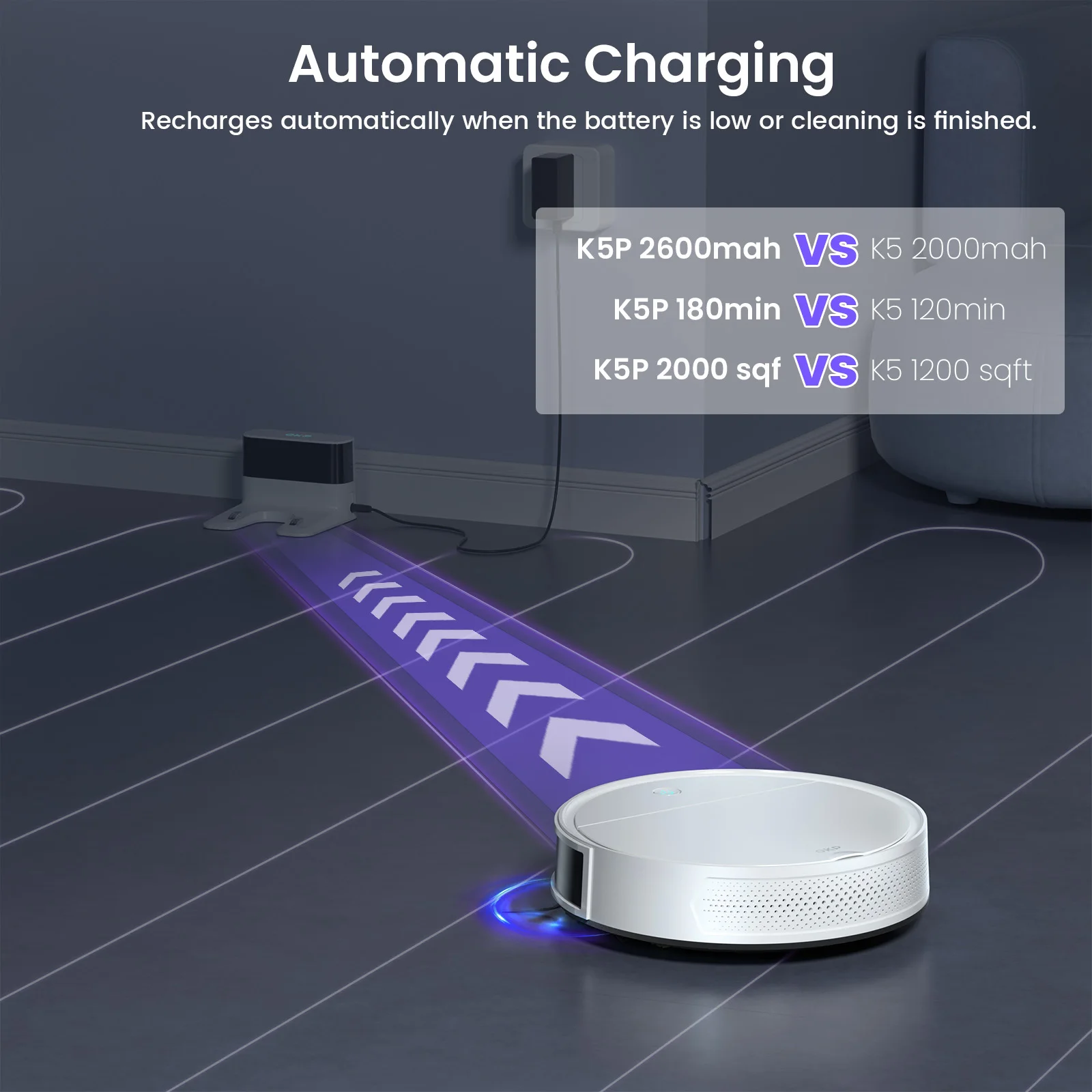 Aspirateur Robot OKP K5P Intelligent - Aspiration 5000Pa et Autonomie 180 Min image 5