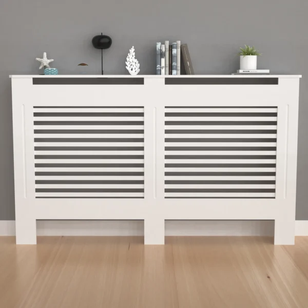 Cache Radiateur en MDF Blanc avec Étagère Supérieure - Design à Lattes