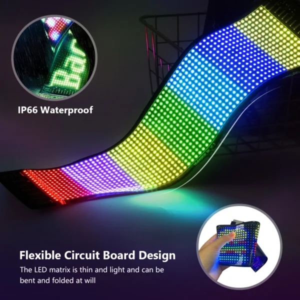 Panneau d'affichage LED flexible et programmable USB avec application Bluetooth vue 2