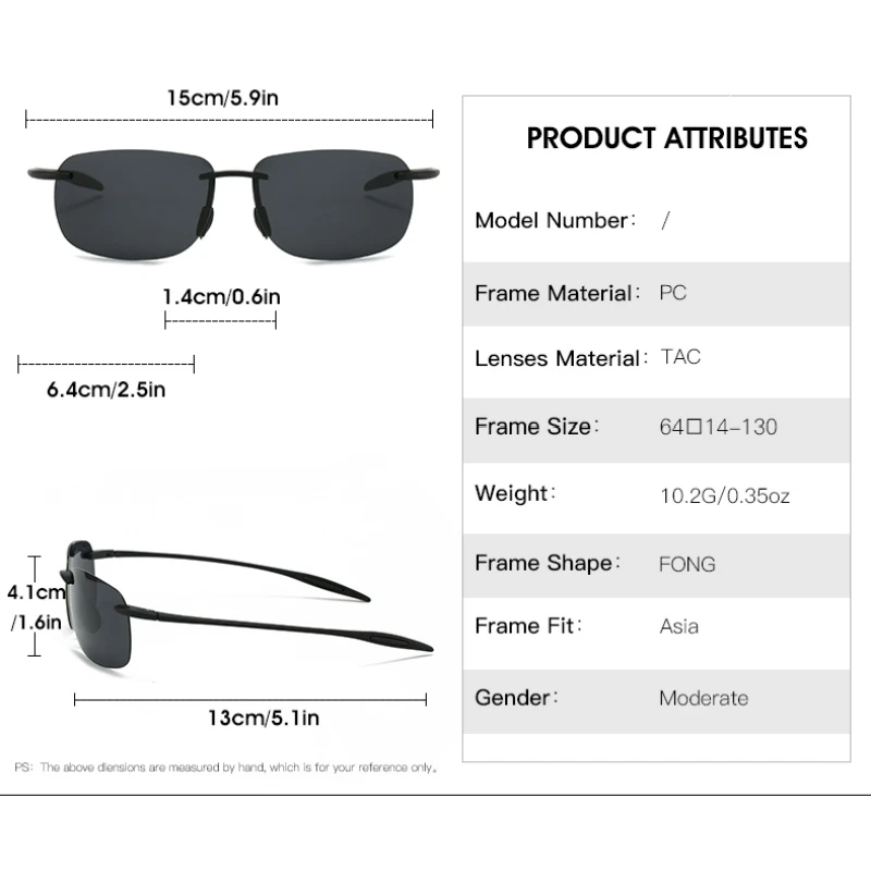 Lunettes de soleil polarisées colorées ultra-légères sans monture pour homme et femme image 3