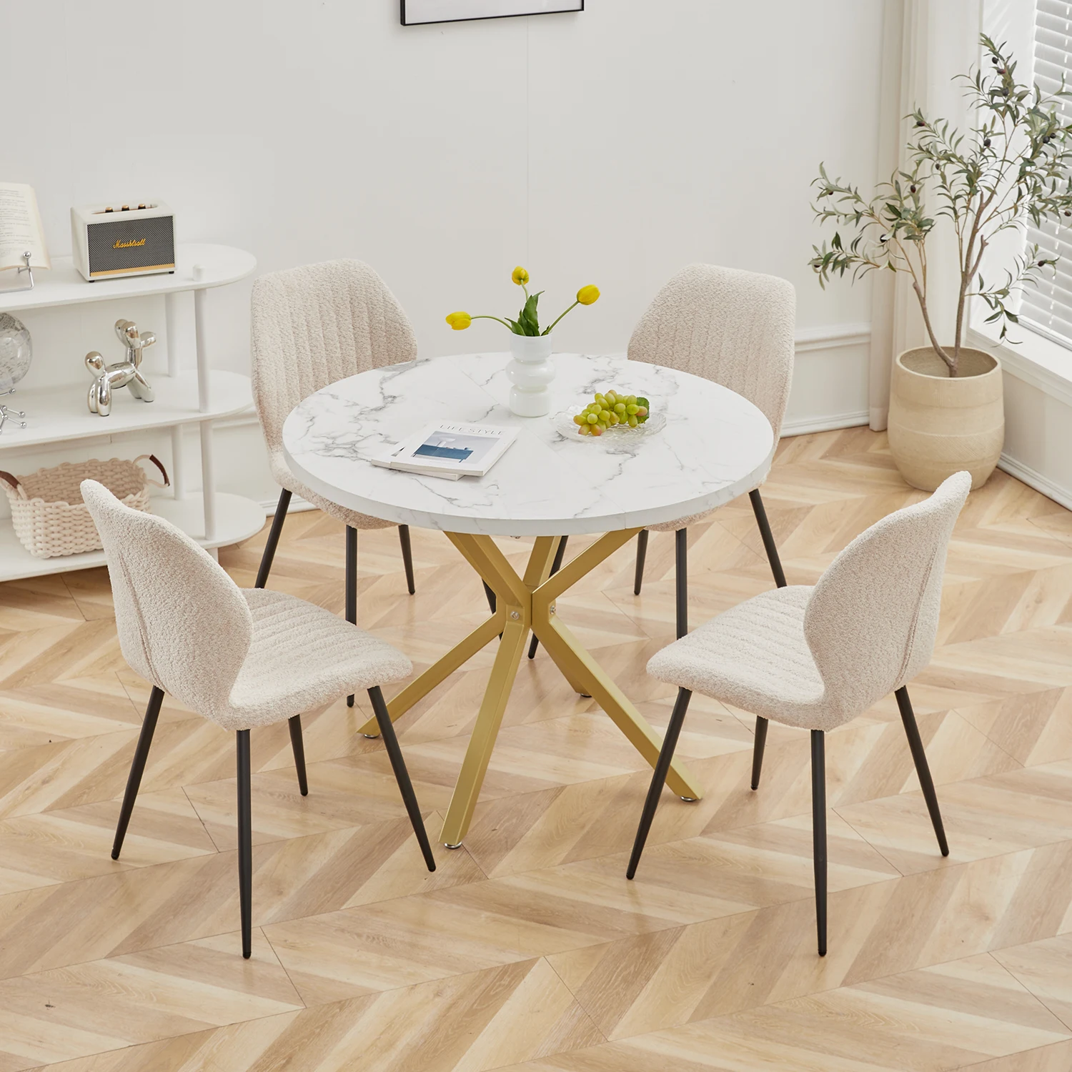 EGOONM Table à Manger Ronde Moderne - Effet Marbre 100 cm image 5