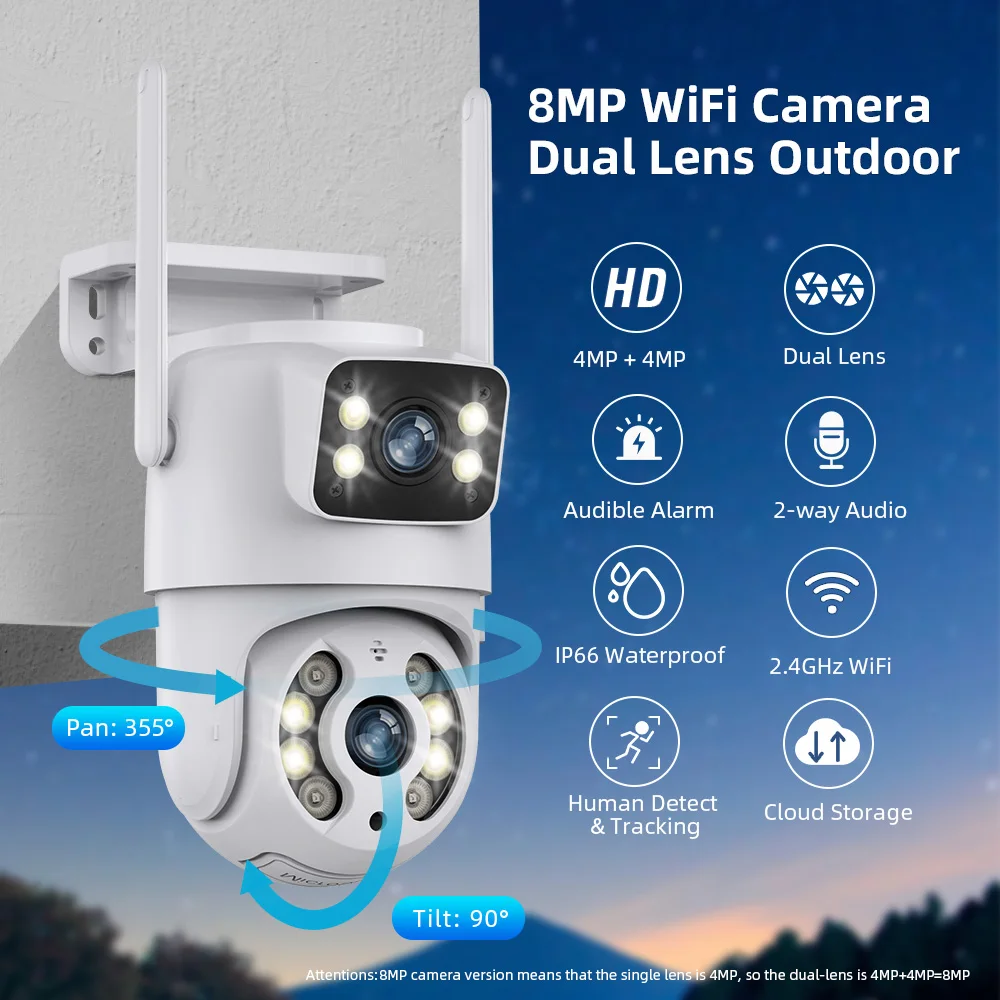 Hiseeu Caméra de Surveillance IP PTZ WiFi 4K 8MP à Double Objectif et Zoom 4X vue 2