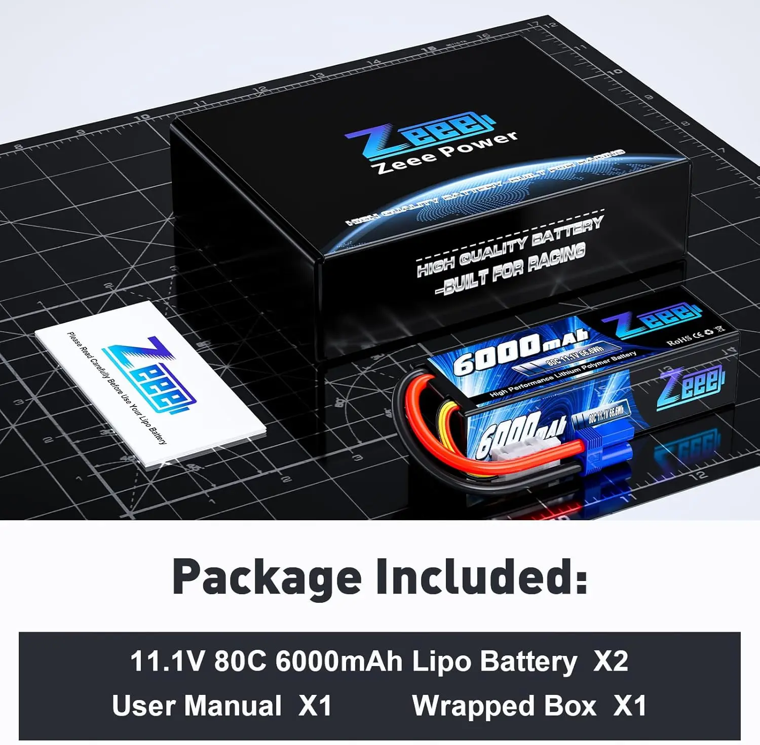 Batterie Lipo 3S 11.1V 6000mAh 80C avec Boîtier Rigide et Prise EC5 Zeee image 6