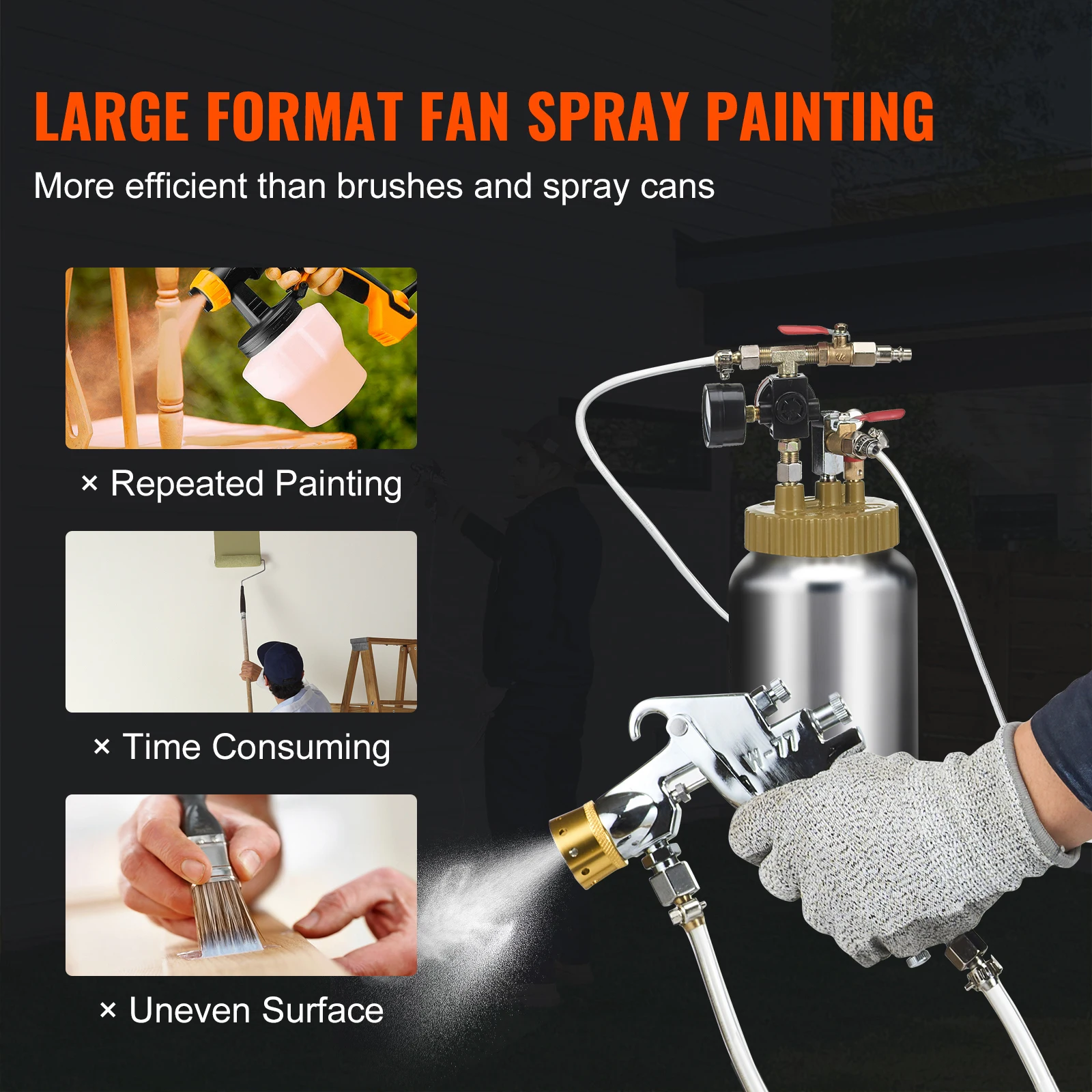 Pot de Pression de Peinture en Aérosol 2L avec Pistolet 1.8mm et Tuyaux 3m vue 2