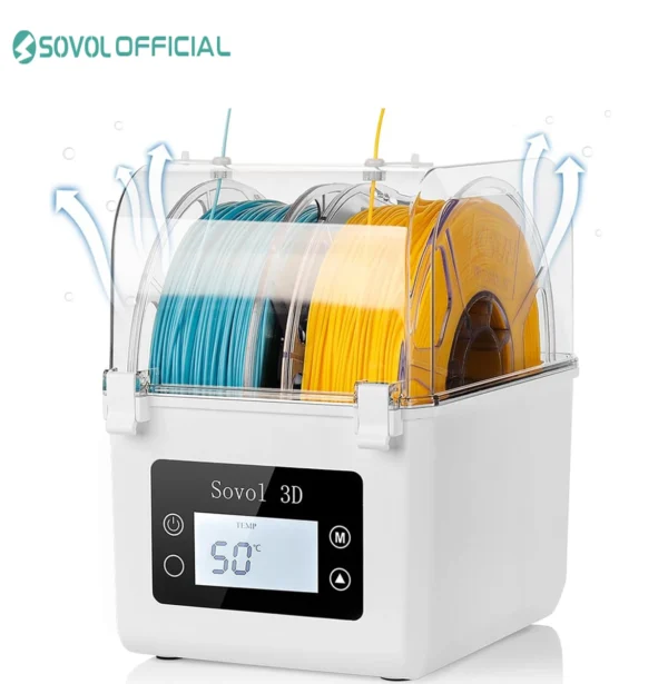 Sovol Boîte Sèche Déshydrateur de Filament 2 Rouleaux et Support de Bobine pour Impression 3D FDM