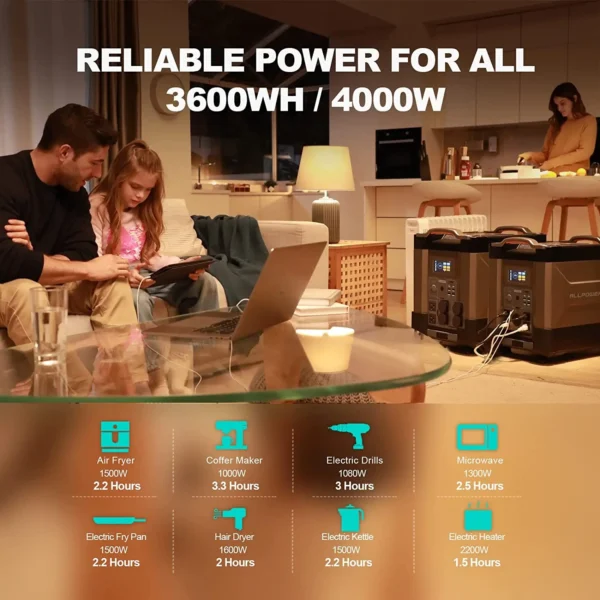 Générateur Portable ALLPOWERS R4000 - Station Électrique LiFePO4 3600Wh / 4000W avec Fonction UPS vue 2