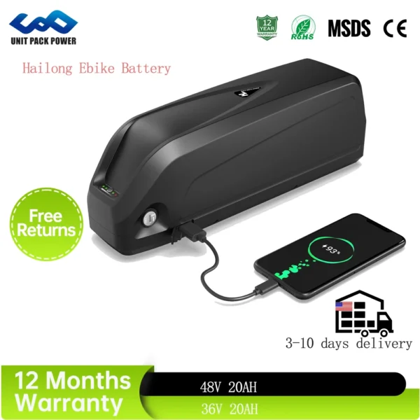 Batterie Lithium Hailong pour Vélo Électrique 36V / 48V / 52V - Haute Capacité